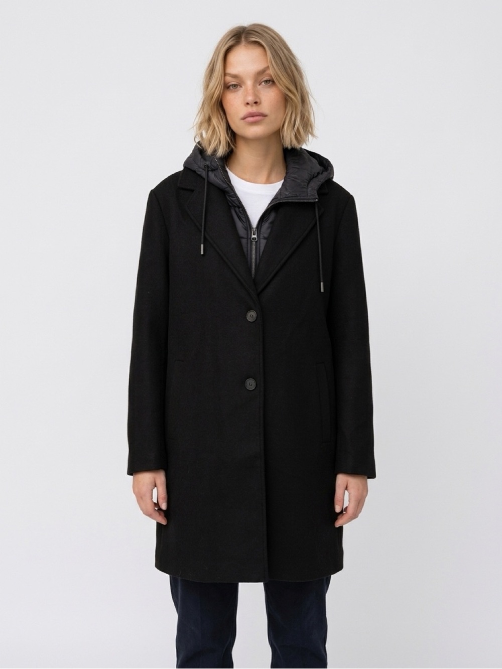 Lucky Brand Black Walker Coat With Hooded Bib Inset